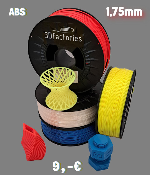 4x ABS Filament 1,75 mm 3Dfactories AKTION - BUNDLE 4 x 1.000g PRINTPLUS BLAU ROT GELB NATUR