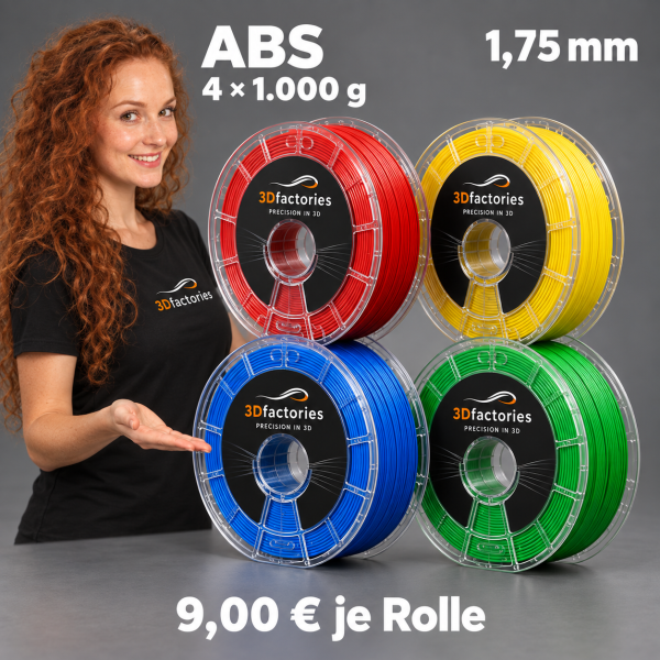 4x ABS Filament 1,75 mm 3Dfactories AKTION - BUNDLE 3x1kg+1x 0,75kg PRINTPLUS BLAU ROT GELB NATUR